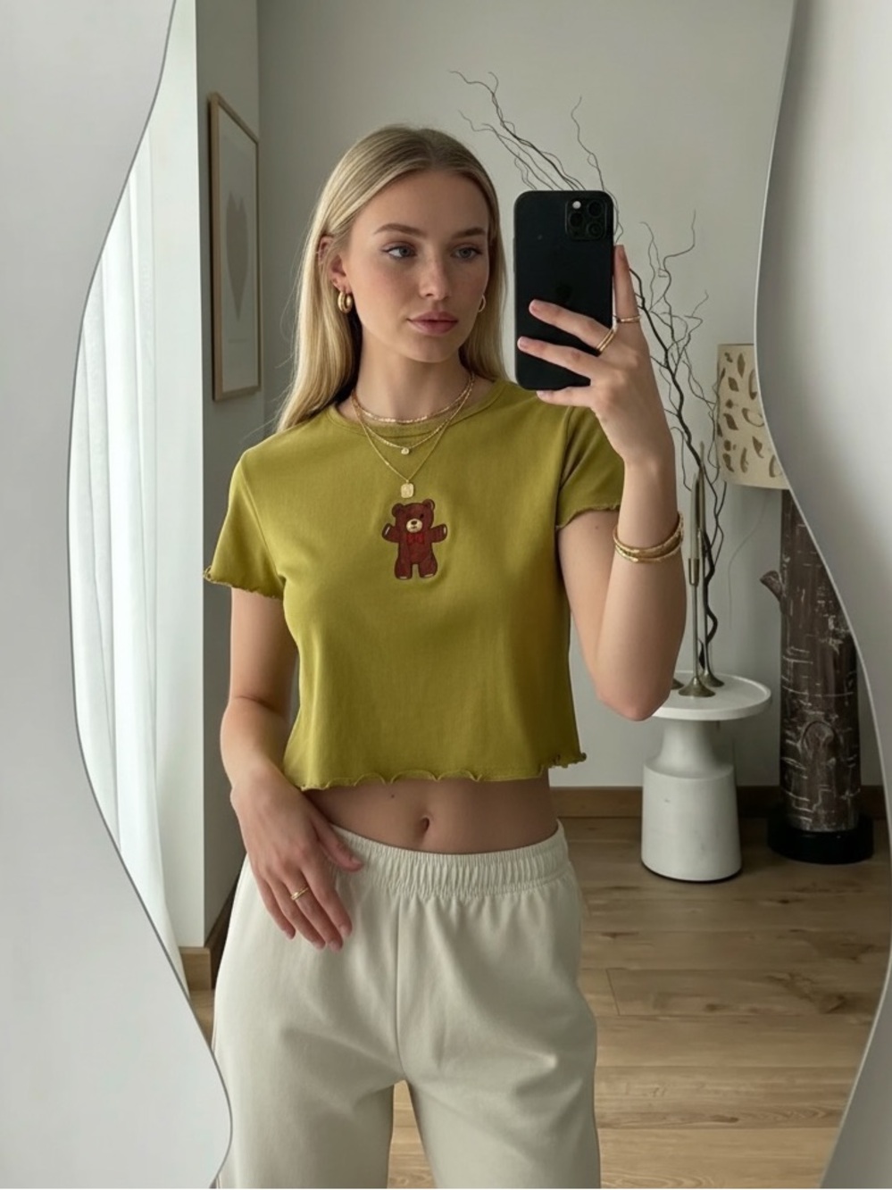 SHEIN teddy bear 🧸 Lime Green Ribbed Top